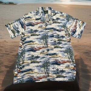 David Taylor Hawaiian Shirt XL Beach Boats Palm Tree Islands 100% Rayon LOT OF 2